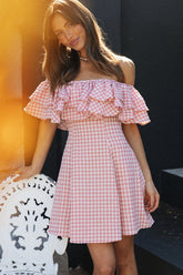 Essentially Sweet – Schulterfreies Minikleid mit Vichy-Karomuster